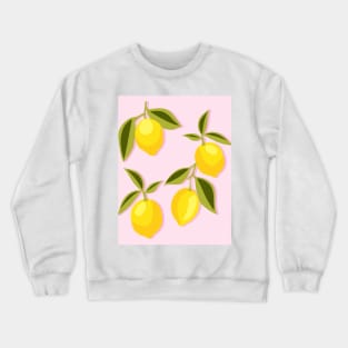 Lemon Pattern and Leaves on Baby Pink Crewneck Sweatshirt